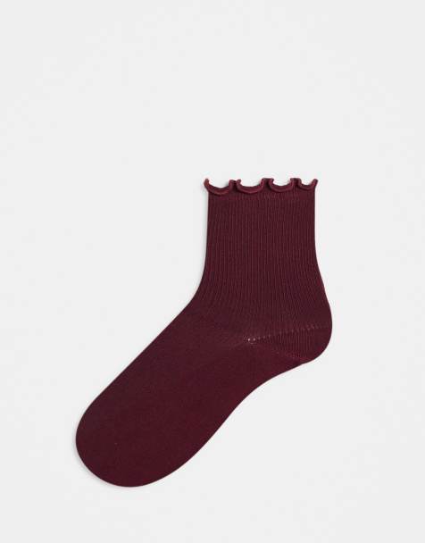 Topshop - Chaussettes côtelées avec bordure à volants - Bordeaux - view 1