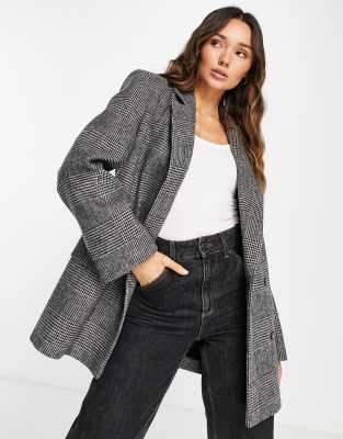 Topshop Petite Check Blazer Coat In Mono-Multi for Women