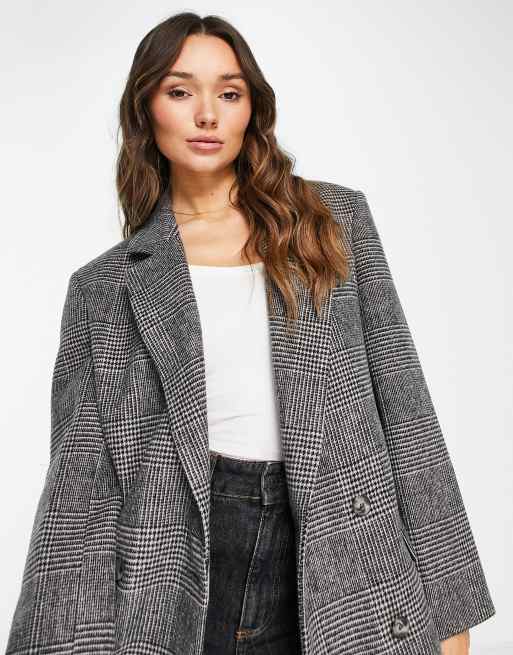 Topshop check blazer coat in mono ASOS