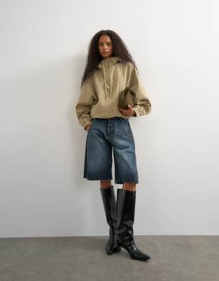 Topshop Check Cargo Jacket In Blue