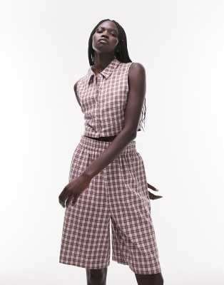Topshop Topshop check collared tank & ll short pyjamas in neutral