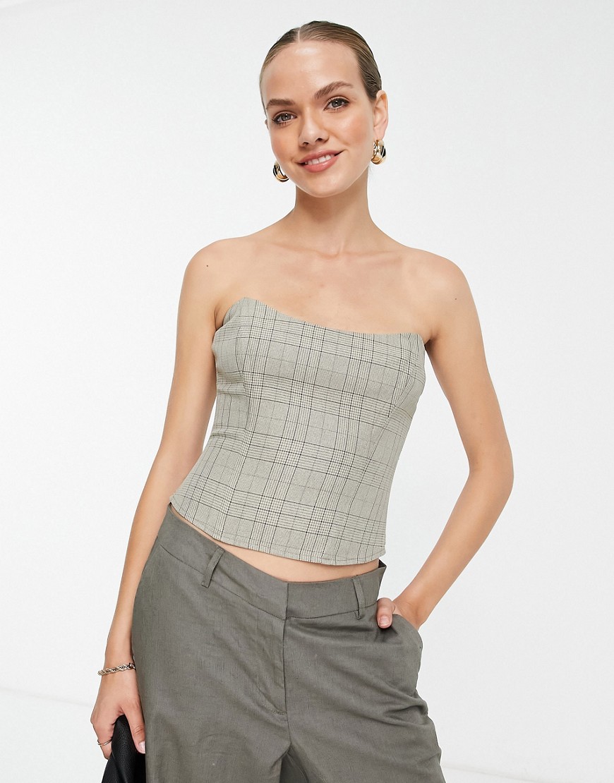 Topshop check corset top in neutral
