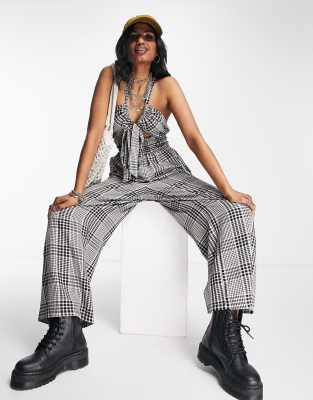 Topshop check cut out jumpsuit in mono