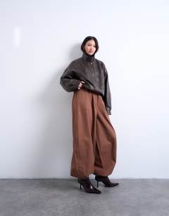 Check extreme balloon trouser in brown