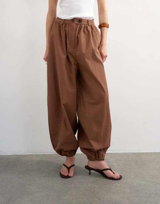 Topshop check extreme balloon trouser in brown, 4 of 5