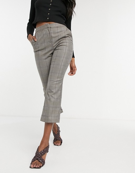 Topshop check flared trouser in brown
