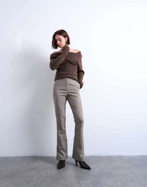 Topshop check high waisted tailored pants in brown (Part of a set) - view 1