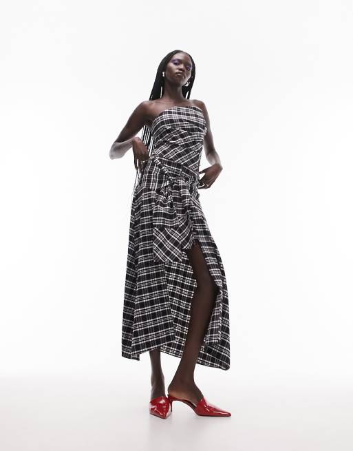 Topshop check knot maxi skirt in mono (part of a set)