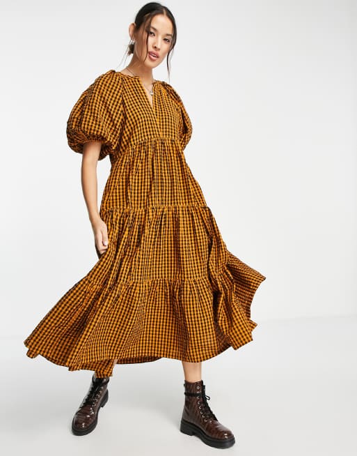 Mustard checked outlet dress