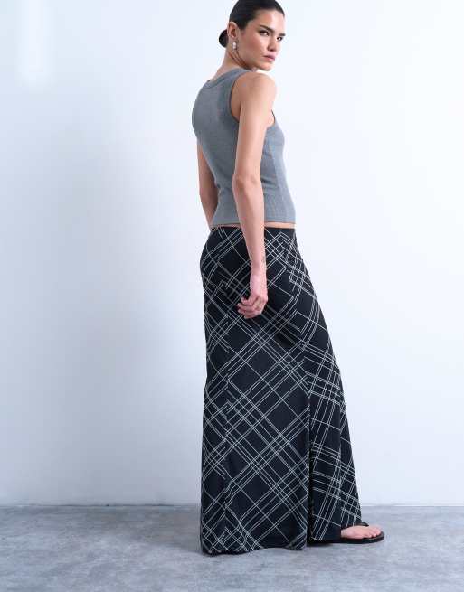 Topshop check print maxi skirt in black, 3 of 5