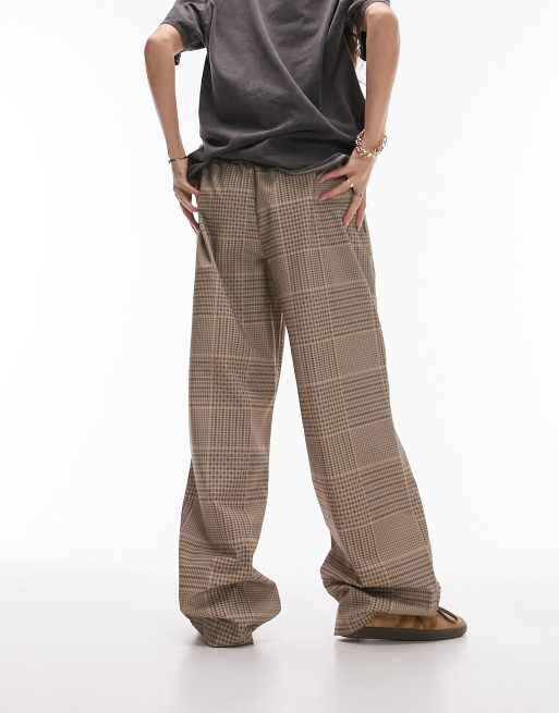 Topshop check print pull on workwear pants in multi, 2 of 4