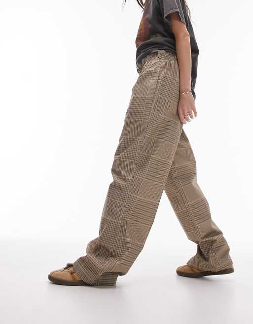 Topshop check print pull on workwear pants in multi, 3 of 4