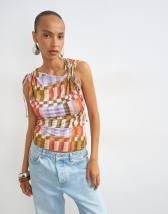 Topshop check ruched detail top in red
