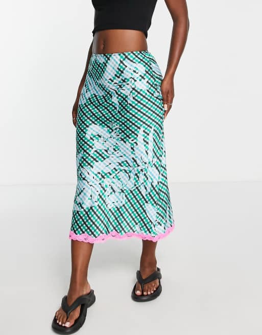 Topshop satin bias cut midi skirt green sale