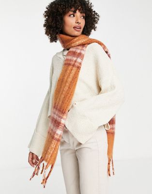 Topshop check scarf in brown