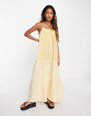 Topshop plaid stripe beach maxi dress in yellow - ASOS Price Checker