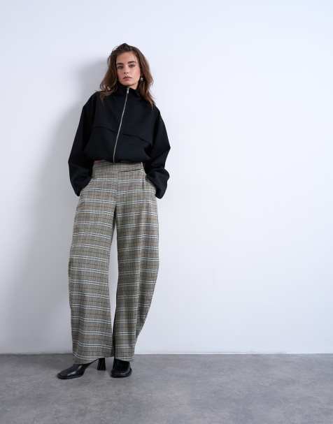 Topshop check tailored barrel leg trouser - view 1