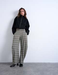 Check tailored barrel leg trouser