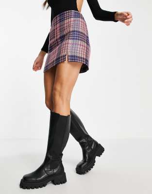 Topshop check wool mini skirt in purple by Topshop