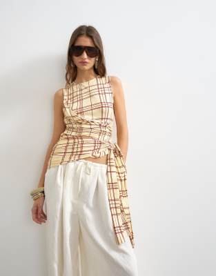 Topshop Check Wrap Drape Tank With Tie In Multi