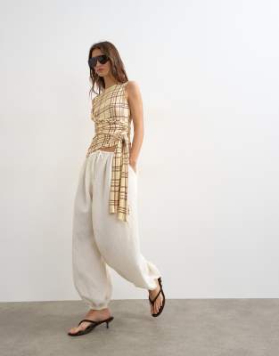 Topshop Check Wrap Drape Tank With Tie In Multi