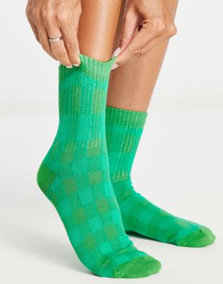 Topshop checked sock in green