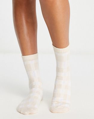 Topshop checked sock in stone