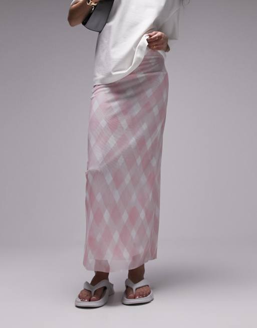 Topshop pink plaid on sale skirt