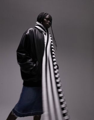 Topshop checkerboard stripe scarf in black and white - ASOS Price Checker