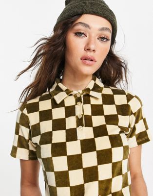 Topshop checkerboard towelling polo tee in multi