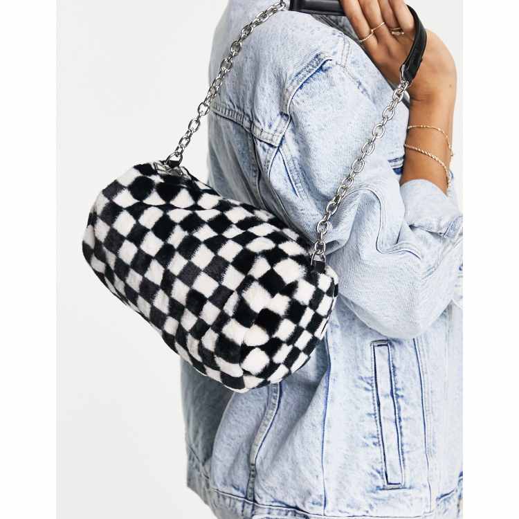 Topshop checkerd fur bowler bag ASOS