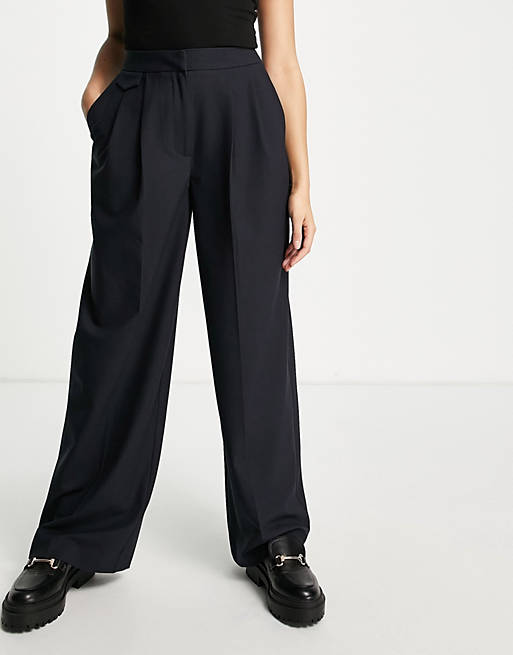 Topshop checkered low slung trouser in navy