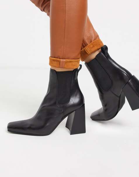 Topshop – Chelsea-Stiefel mit Absatz aus schwarzem Leder
