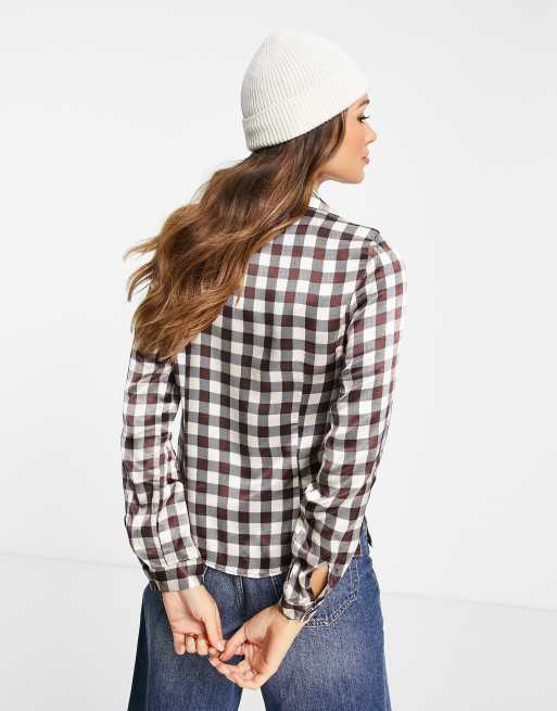 Topshop - Chemise ajustée en satin à carreaux vichy - Chocolat , 4 de 4
