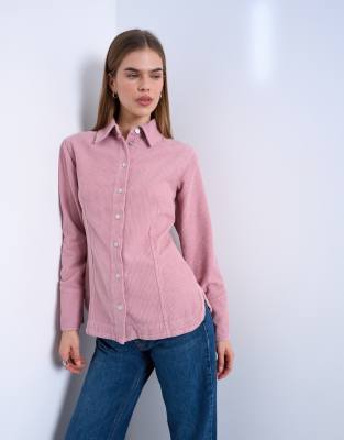 Chemise avec col style années 70 en velours côtelé - Rose 36