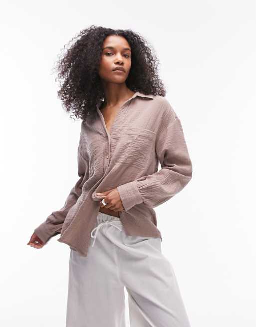 Topshop - Chemise casual en coton - Taupe