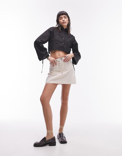 Topshop - Chemise courte en popeline à manches froncées - Noir, 2 de 4