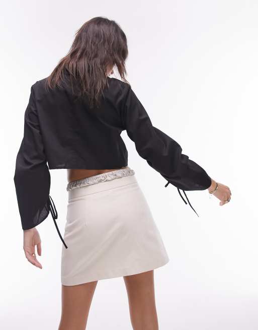 Topshop - Chemise courte en popeline à manches froncées - Noir, 3 de 4