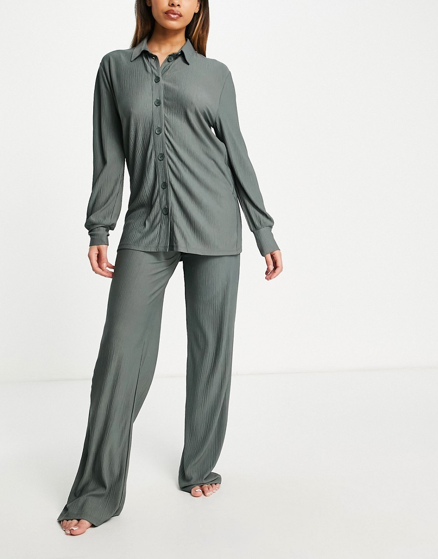 Topshop - Chemise de pyjama plissée - Mousse-Vert