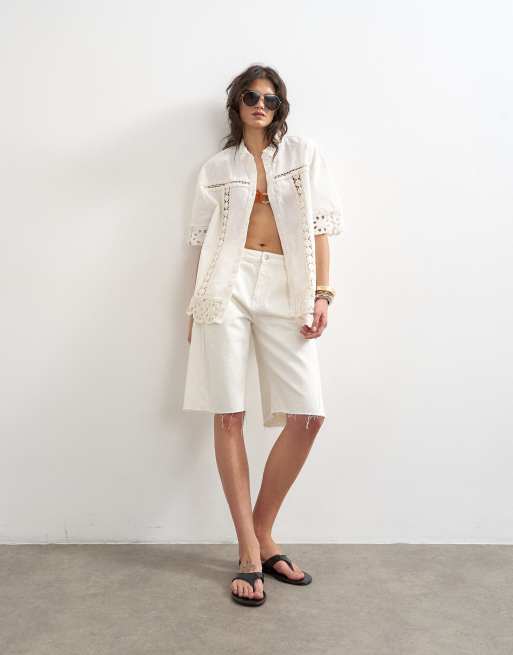 Topshop - Chemise décontractée avec empiècements en dentelle - Ivoire, 2 de 4