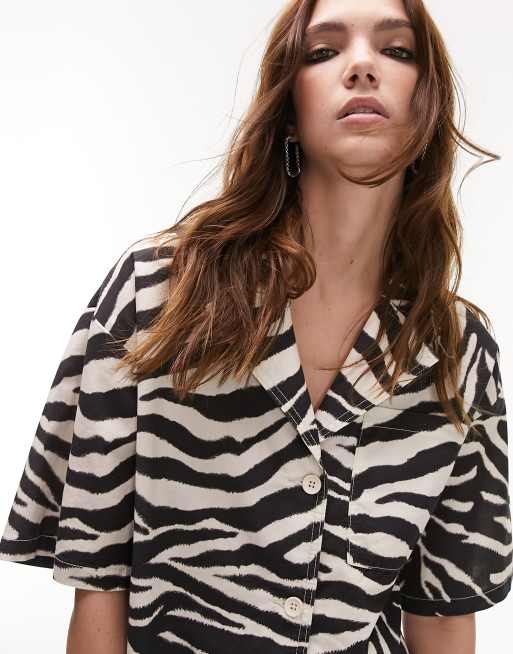 Topshop - Chemise d'ensemble à manches courtes et imprimé zébrures - Noir et blanc, 3 de 4