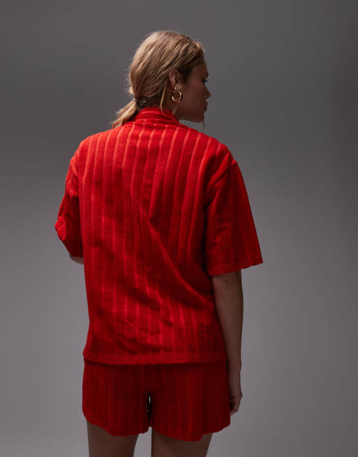 Topshop - Chemise d'ensemble coupe carrée en tissu éponge - Rouge, 4 de 4