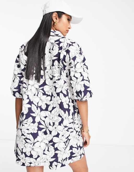Topshop - Chemise d'ensemble oversize à manches courtes et imprimé hawaïenne - Bleu , 3 de 4