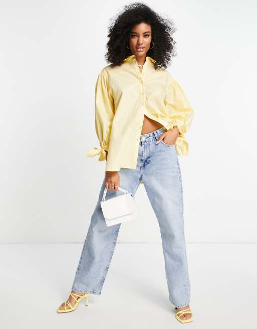 Topshop - Chemise en popeline à manches nouées - Citron