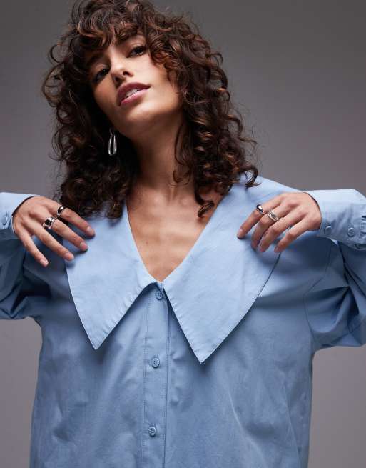 Topshop Chemise en popeline avec col Bleu ASOS