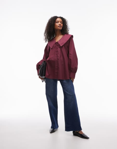 Topshop - Chemise en popeline avec col - Bordeaux - view 1