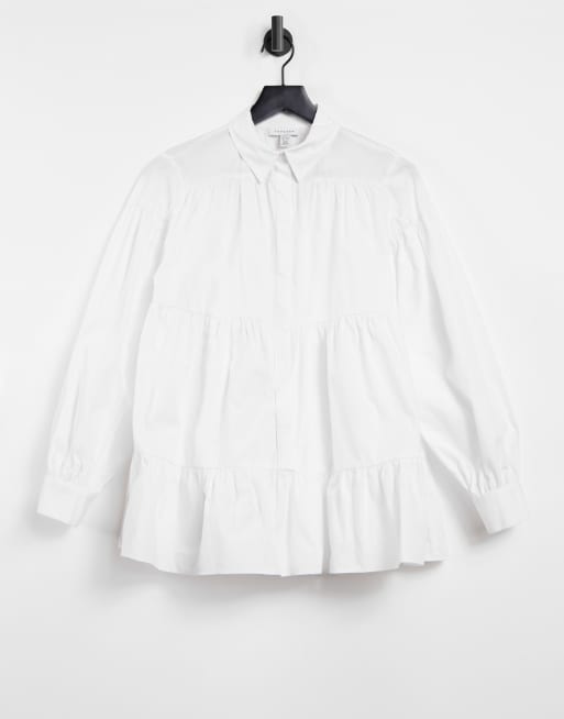 Topshop - Chemise étagée en popeline - Blanc