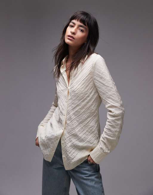 Topshop - Chemise longue froissée - Blanc cassé