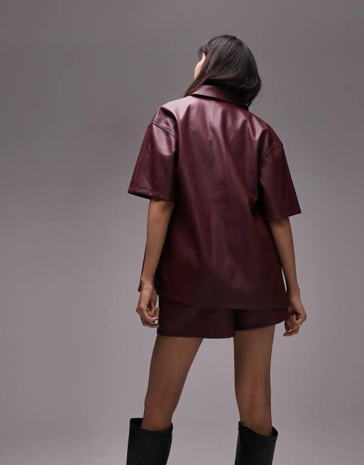 Topshop - Chemise manches courtes d'ensemble en similicuir - Bordeaux, 4 de 4