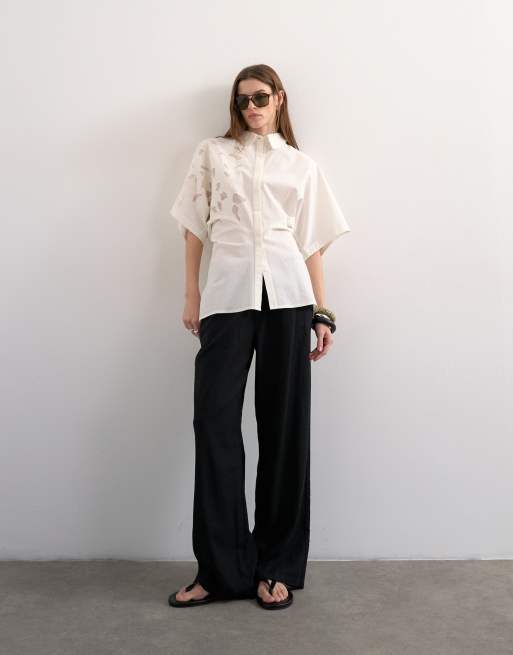 Topshop - Chemise oversize à manches courtes et détails ajourés - Blanc, 2 de 4